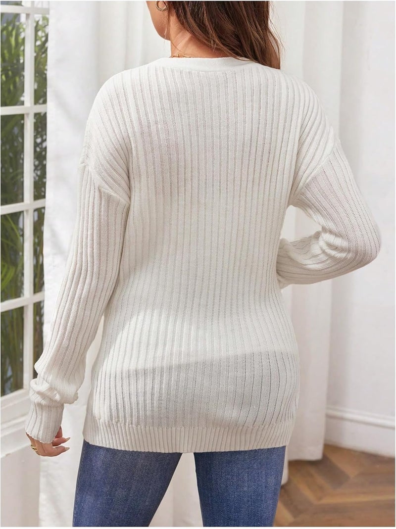 BEAUDRM Store Women's Maternity Cardigan Sweater Textured Button Down Long Sleeve V Neck Sweater Tops - Image 2